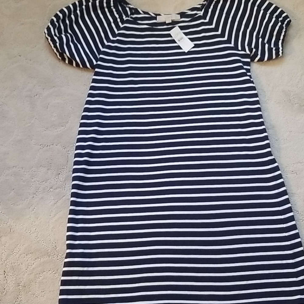 Loft Navy and white capped sleeve summer dress